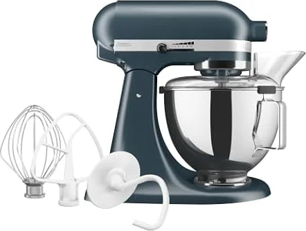 KitchenAid Classic Robot Pâtissier 4.3L à Tête Inclinable, 10 Vitesses Démarrage Doux, Batteur Plat, Crochet & Fouet, Mélange Planétaire, 59 Points de Contact, Acier Bleu