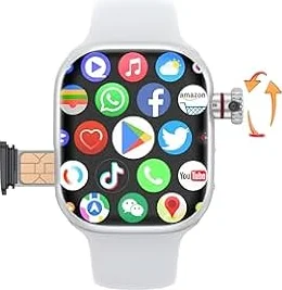 TIMENIL CD99 Montre intelligente avec version carte SIM cellulaire, écran AMOLED, caméra rotative à 180 ° 800 W, montre intelligente WiFi Bluetooth pour homme et femme (argenté, 32 Go)