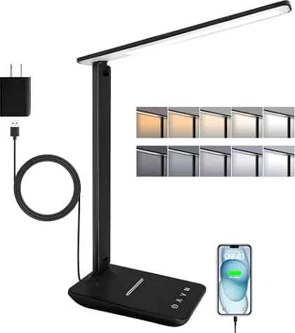 joyshie Lampe de Bureau LED Pliable avec Adaptateur, Noir, Normal