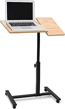 Relaxdays Table réglable pour Ordinateur Portable, roulettes, Support inclinable, HxLxP: 95x60x40,5 cm, Brun Clair