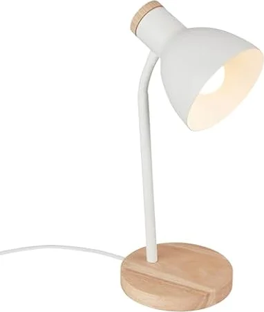 BRILONER - Lampe de table avec interrupteur à fil, orientable, E14, max. 10W, bureau, chevet, salon à poser, lampe à poser, table, 14x38 cm, blanc-bois