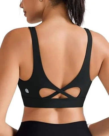 RUNNING GIRL Soutien-gorge de sport pour femme, maintien élevé, bonnets moulés, coussinets cousus, soutien-gorge de course et d'entraînement à impact élevé, Noir , M