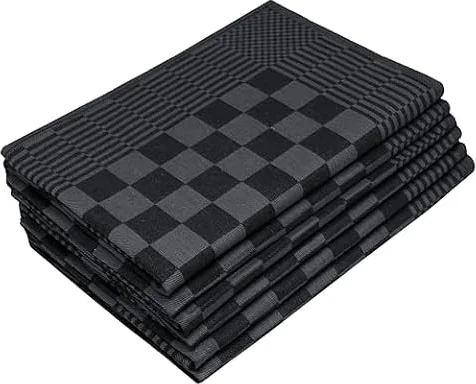 ZOLLNER Lot de 6 torchons en Coton de 65x65 cm - extrêmement absorbants et Robustes - lavables jusqu'à 60°C - à Carreaux Noir - qualité gastronomique - certifiés Oeko Tex®