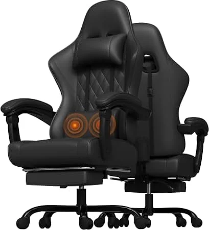 JUMMICO Chaise Gaming Ergonomique, Chaise de Bureau avec Fonction Massage, Fauteuil Gaming avec Repose-Pieds, 150 kg, Noir