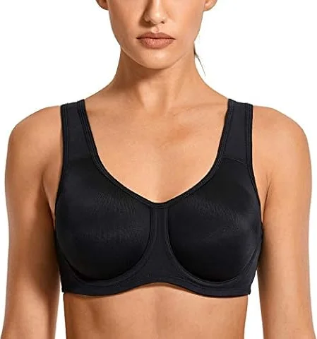 SYROKAN Femme Soutien-Gorge de Sport à Armatures Maintien Maximal Grande Taille Noir FR:105E