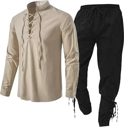 Offres du jour Offres spéciales Offres du jour Ensemble de vêtements médiévaux pour hommes ensemble de vêtements pour hommes avec chemise en lin chemise médiéval Déstockage Vente de bonnes affaires