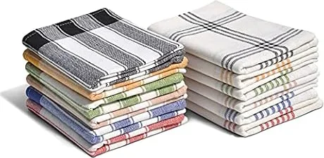 Home Linge Passion Lot de 12 Torchons de Cuisine 100% Coton Absorbant | Panachage Multicolore