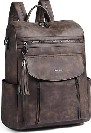 Shrrie Sac à dos pour femme, ordinateur portable 15,6 pouces en cuir PU