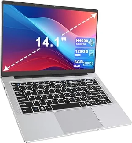 Ordinateur Portable 14 pouces Celeron N4000 PC Portable 6 Go RAM 128 Go SSD