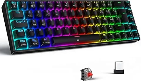 TECURS Clavier Gaming sans Fil Mécanique Bluetooth /2.4G/ Cable Clavier de Jeu RGB 65% TKL AZERTY Switch Rouge pour iPad/PC/Windows/Mac/PS4, Noir