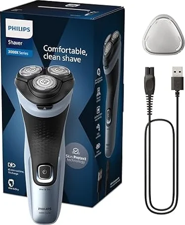 Philips Electric Shaver Series 3000x - rasoir électrique Wet & Dry pour hommes, couleur Bleu céleste, technologie SkinProtect, tondeuse rétractable, rasoir ergonomique pour hommes (modèle X3053/00)