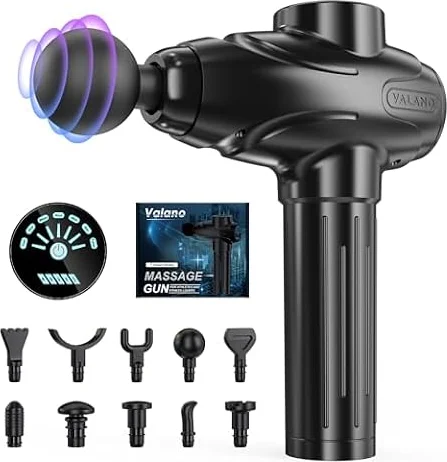 Valano Pistolet de Massage Musculaire Professionnel, Massage Gun avec 10 Têtes & 7 Vitesses Masseur Dos et Cervicales Silencieux Appareil de Massage Électrique pour Sportif, Idée Cadeau Homme et Femme