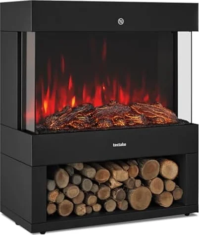 tectake® Cheminée électrique sur pied, 60 x 33 x 73,5 cm, 2 niveaux de chauffage 900 et 1800W, Cheminee electrique Effet flamme, Contrôle par thermostat, Cheminée electrique Poele electrique chauffage