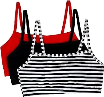 Fruit of The Loom Lot de 3 Soutiens-Gorge de Sport pour Femme, Skinny Stripe/Teinte Noire/Rouge Hot, 100