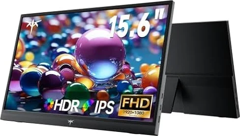 KTC Écran Portable 15,6" 1920x1080 FHD IPS, USB-C & Mini HDMI Écran Externe, HDR10, Moniteur de Jeu Ultra-Fin Portable avec Support & Haut-parleurs, pour Laptop/PC/Mac/PS3/PS4/PS5/Xbox, Noir
