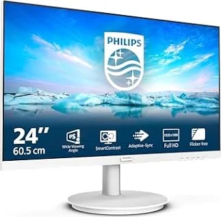 PHILIPS Moniteur 241V8AW 24 Pouce 100Hz IPS Dalle, 4ms GtG, Haut-parleurs, (1920x1080 HDMI 1x 1.4) Blanc