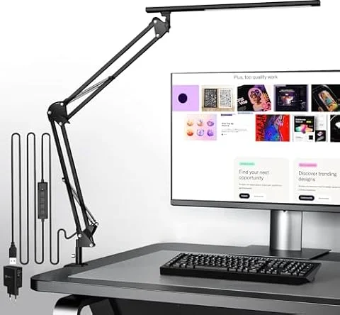VERSKI Lampe de bureau LED, lampe de bureau pour la maison, le bureau, protection des yeux, lampe de lumière du jour, 5 températures de couleur et luminosité réglables, Avec adaptateur QC 3.0, 12 W