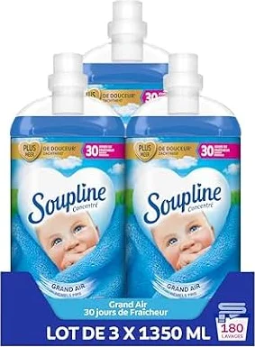 Soupline, Adoucissant Linge Concentré, Parfum 3D Grand Air, x3, 180 lavages