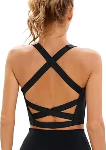 Dmwhsy Soutiens-Gorge de Sport pour Femmes Soutien-Gorge de Yoga Sexy à Bretelles Croisées dans Le Dos et Rembourré pour Femmes Débardeurs d'Entraînement