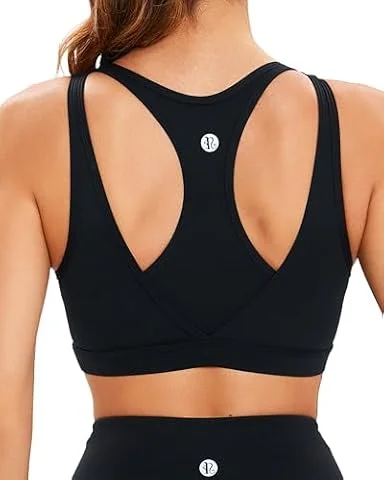 RUNNING GIRL Soutien-gorge de sport pour femme - Soutien élevé, bonnet moulé - Soutien-gorge de sport à dos nageur pour entraînement, yoga, course à pied, Noir , S