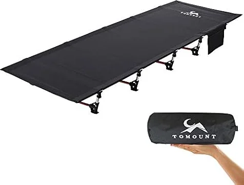 TOMOUNT Lit de Camp Pliant Ultra léger Barres en Aluminium 190 x 70 cm Chaise Longue de Camping compacte et Portable Facile à Construire Lit de Camping résistant tentes - Noir