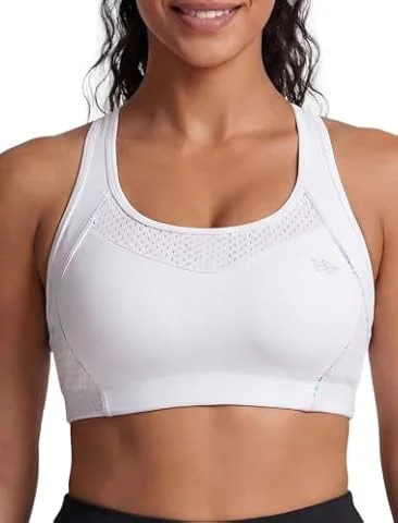 Yvette Soutien-Gorge de Sport Femmes Maintien élevé,Blanc,L Grande Taille