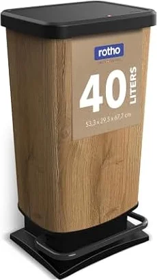 Rotho Paso Poubelle Cuisine 40 Litres à Pédale avec Fermeture Douce Noir