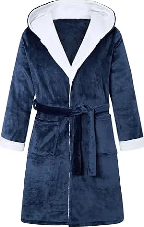 ALISISTER Peignoir Homme avec Capuche et Poches en Flanelle Polaire Douce - Confortable pour Tous les Jours, Bleu, Taille XL