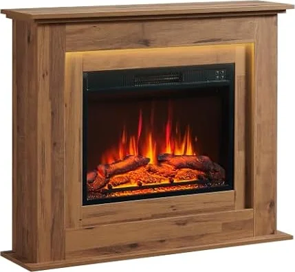 BALDERIA Finn cheminée électrique sur Pied, Chauffage 2000 W, chêne foncé