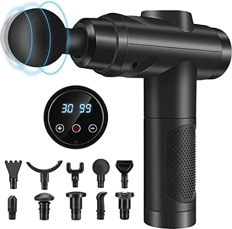 Pistolet De Massage, Pistolet Massage Pistolet Massage Musculaire Massage Gun 30 Vitesses Avec écran Lcd 10 Embouts Pour Dos épaules, Jambes, Muscles (noir)