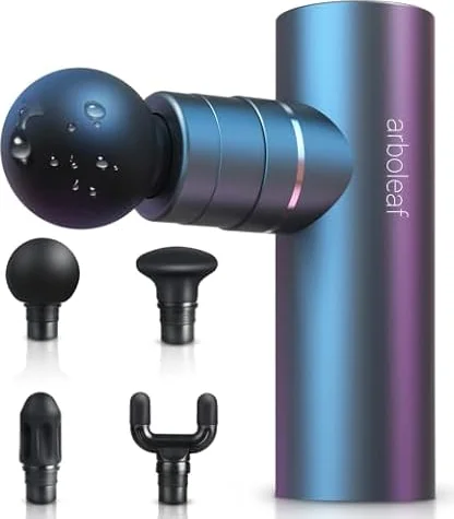 arboleaf Mini Pistolet de Massage Musculaire, 5 Vitesses 4 Têtes de massage