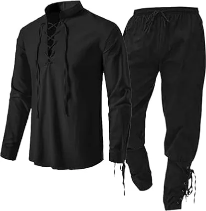 Offres du Jour Prime - Ensemble de Vêtements Médiévaux pour Hommes avec Chemise en Lin et Pantalon - Taille S - Idées de Cadeaux pour Femmes