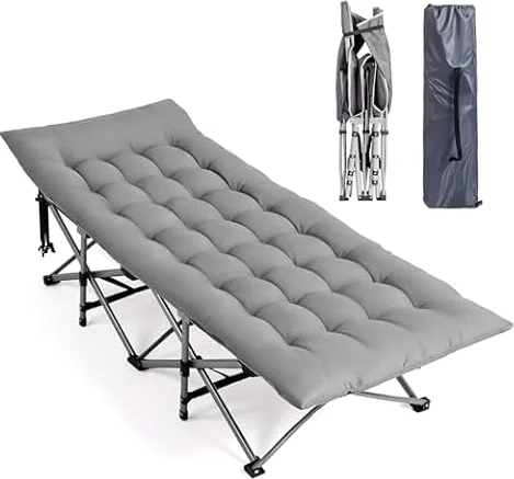 Bonnlo Lit de Camp Pliable en Acier avec Sac de Transport Lit de Camping en Oxford 600D Charge Max. Jusqu'à 150kg, Lit de Voyage Parfait pour Jardin, Camping, Plage et Intérieur, Gris, 190×71x36 cm
