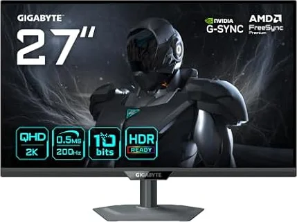 GIGABYTE G27Q2 Moniteur de Jeu 27” 2K QHD - 2560 x 1440, 200Hz, 1ms, 350 CD/m², Compatible G-Sync, FreeSync Premium, HDR10, HDMI 2.0, DisplayPort 1.4