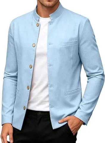 Générique Blazer Tendance Veste légère décontractée à col montant pour tous les jours (Sky Blue, S)