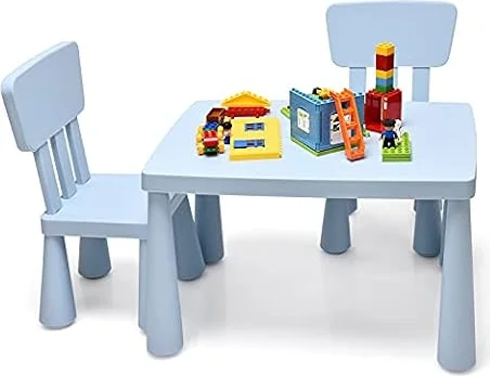 GOPLUS Table Enfant avec 2 Chaises (Bleu)