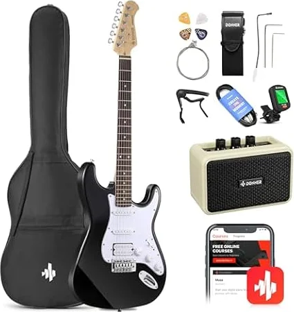 Donner Guitare Électrique 39 Pouces Full-Size avec Amplificateur Noir