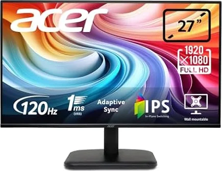 acer EK271Gbif, Écran PC 27" Full HD IPS, 120Hz (1920x1080, AdaptiveSync, 1ms VRB, 250 Nits, Comfyview, BlueLightShield, Flicker-Less, 1xVGA/1xHDMI 1.4) Moniteur PC, Couleur Noir