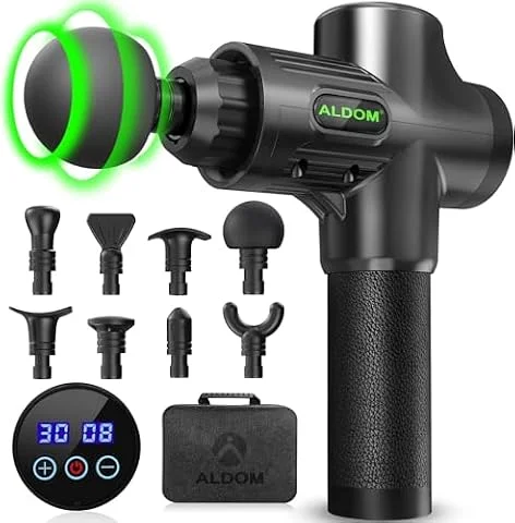 Pistolet de Massage Musculaire ALDOM Appareil de Masseur de Muscle Profond Avec 30 Niveaux Réglables 8 Têtes de Massage et l'Écran LCD Soulager Douleurs et Raideurs