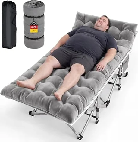 BULAGE Lit de Camp Pliable Adultes avec Matelas XXL 190 x 80 x 37 cm - lit de Camping Pliant 2 Personnes - Charge Jusqu'à 308 kg - Lit d appoint 1 Personne pour Invités, Bureau ou Voyage