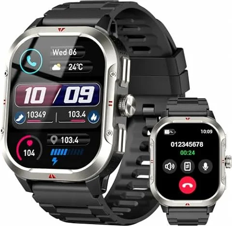 Jugeman Montre Connectée Homme GPS, 2.06" HD Militaire Smart Watch, Noir