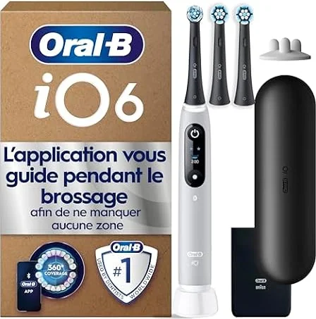 Oral-B Brosse à Dents Electrique iO 6, 3 Brossettes de Rechange, Grise