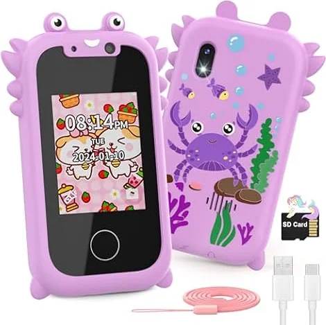 Ashfly Telephone Portable pour Enfants, 2.4" Smartphone Enfant Jouets Enfant 3 4 5 6 7 8 9 10 Ans, Jouet Electronique éducatif avec HD 1080P Double Caméra, SD Carte, 13 Jeux (Violet)