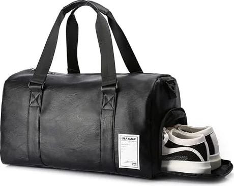 UBAYMAX Sac de Sport en Cuir Homme avec Compartiment Chaussures, 37L Noir Sac de Voyage pour Homme, Sac de Weekend avec Bandoulière Imperméable Sac de Piscine, Plage, Basketball, Football, Dance, Yoga