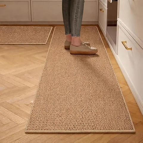 Lot de 2 tapis de cuisine lavables et antidérapants - Résistants à l'huile et imperméables - Marron - 50 x 80 cm + 60 x 150 cm