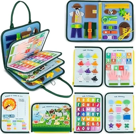 BONNYCO Busy Board Montessori de Feutre 1 a 4 Ans, 8 Panneaux Sensoriels