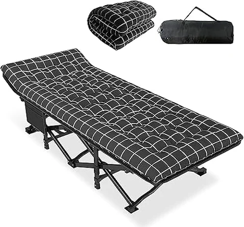 ATORPOK SHOP Lit de Camping Pliable Robuste pour Adultes，lit de Couchage Confortable avec capacité de 200 kg pour Voyage/Bureau/extérieur (Noir)