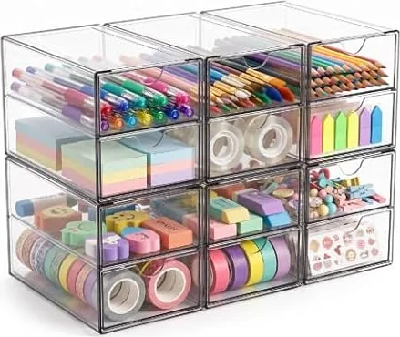 Lot de 6 Organiseurs Acryliques Empilables avec 12 Tiroirs