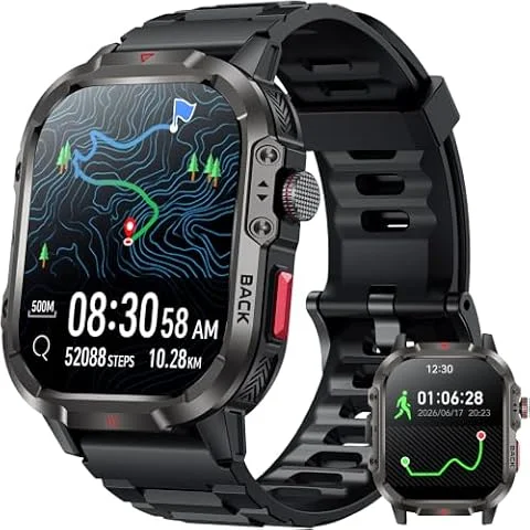 GPS Montre Connectée Homme Smartwatch: 1.95" Montre Intéligente avec Boussole Repondre Appel LED Lampe Fréquence Cardiaque SpO2 Sommeil 110+ Modes Sport Étanche 1ATM Fitness Tracker pour Android iOS