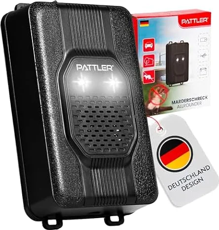 PATTLER® Anti Martre à Ultrasons avec Lumière – Répulsif Anti Martre pour Voiture avec Alimentation 12V, Piles AA ou USB, Protection Efficace contre les Martres. 1 Unité